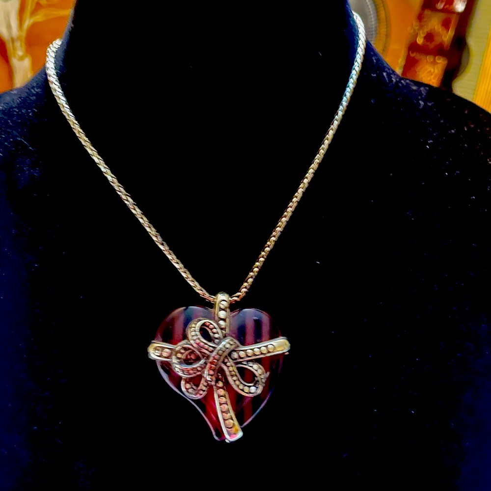 Brighton 13 inch necklace.  Striped stone is wrapped in silver design.